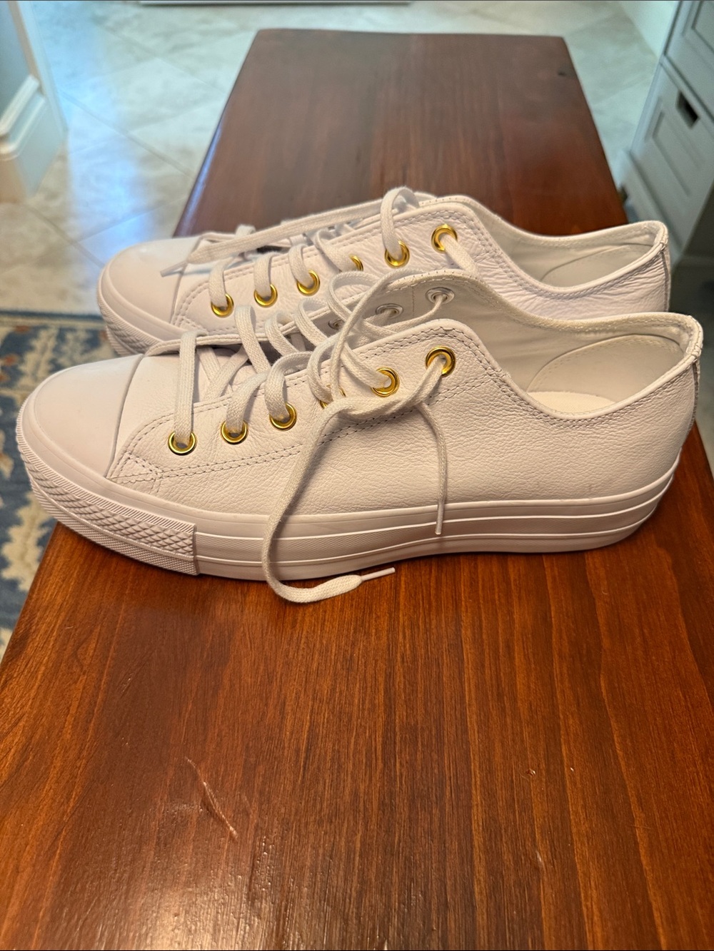 Converse White Low Top Sneakers with Gold Eyelets - Picture 2 of 4